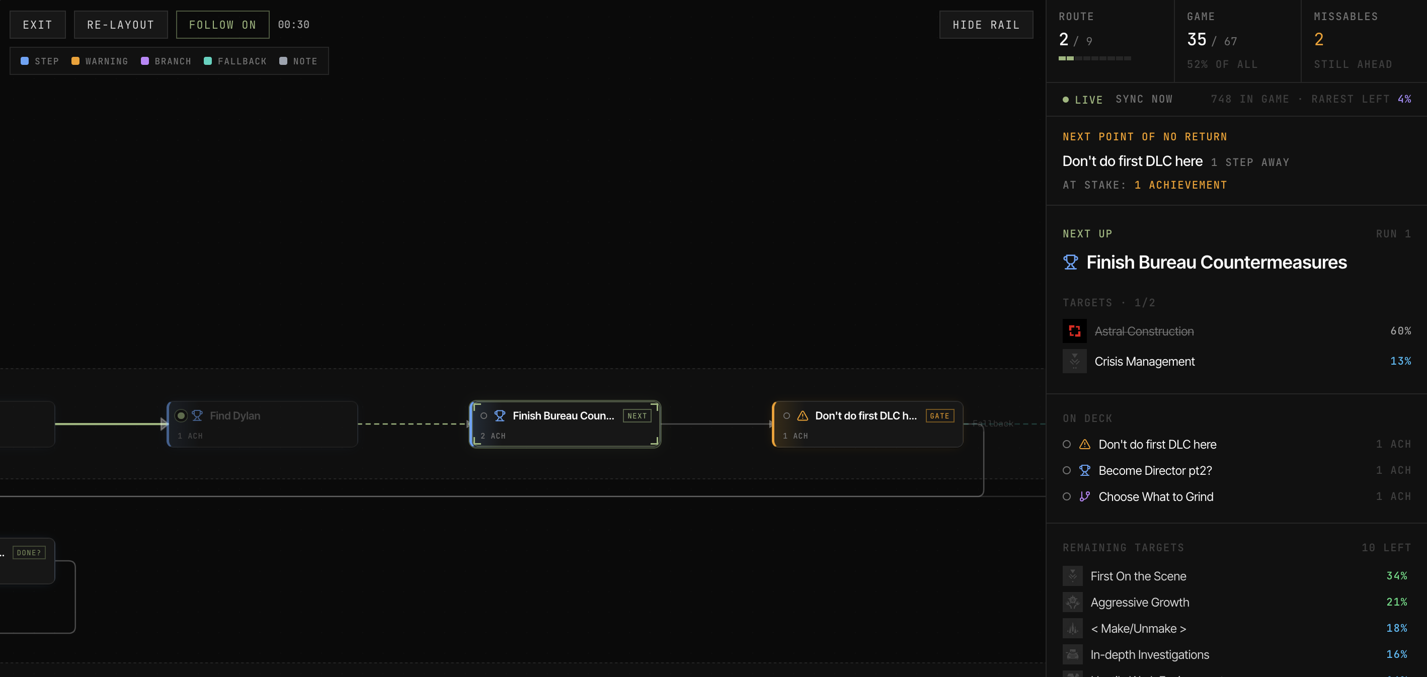 NextSave companion mode: a full-screen route map with a live focus rail tracking the run